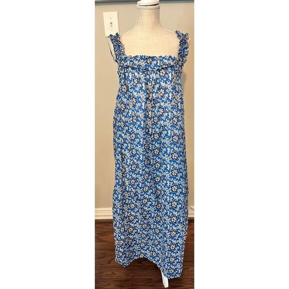 J Crew Cotton voile ruffle-trim shift dress in cobalt floral Size Small - Picture 2 of 8